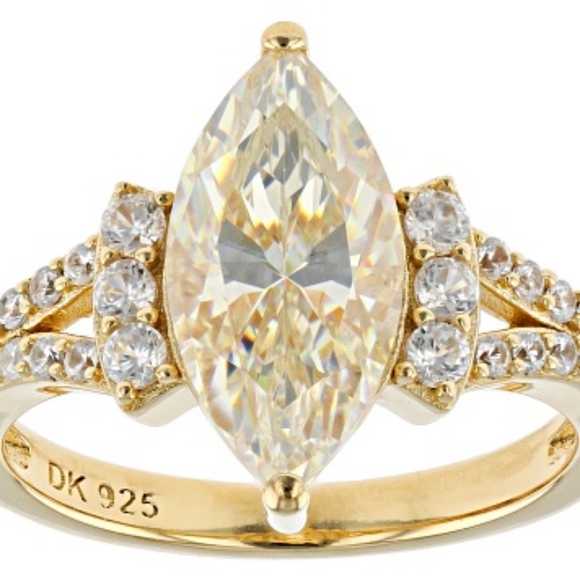 Candlelight Strontium Titanate and white zircon 18k yellow gold over silver ring - Picture 5 of 8